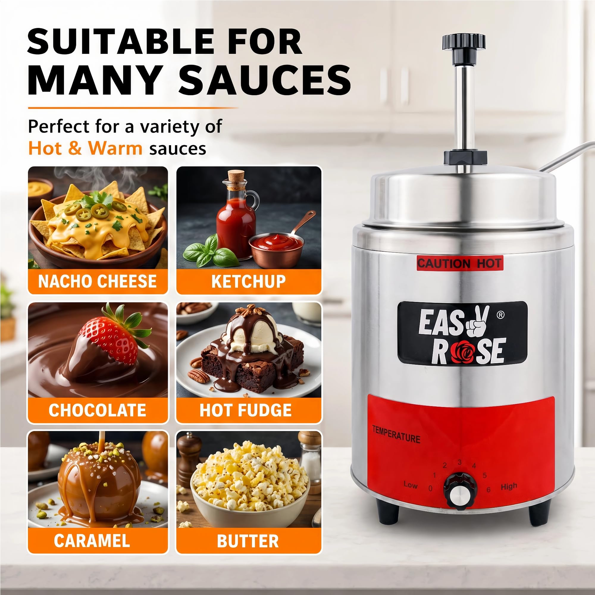 EasyRose 3.5 Qt Nacho Cheese Dispenser Warmer, 550W Electric Sauce Warmer with Pump - Image 8