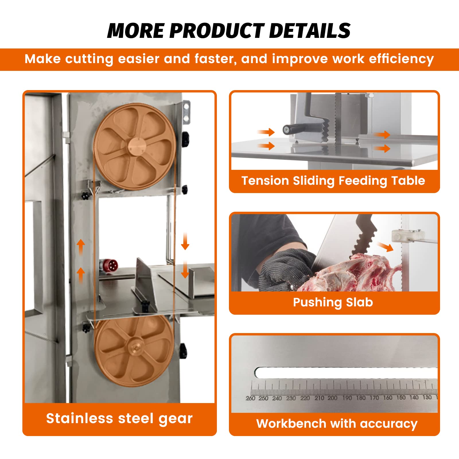 MorganGastro Bone Saw Machine 79" Electric Butcher Bandsaw Countertop Meat Bone Cutter - Image 5