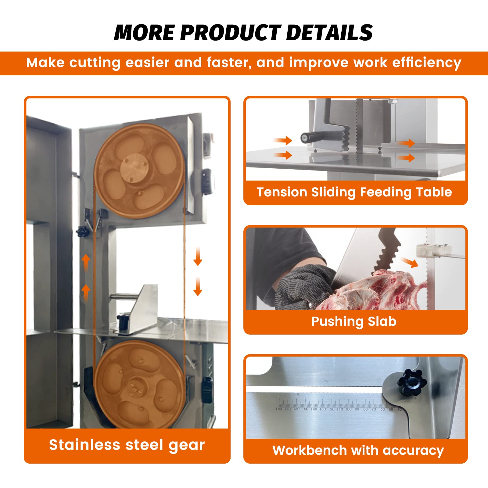 MorganGastro Bone Saw Machine 65" Electric Butcher Bandsaw Countertop Meat Bone Cutter - Image 5