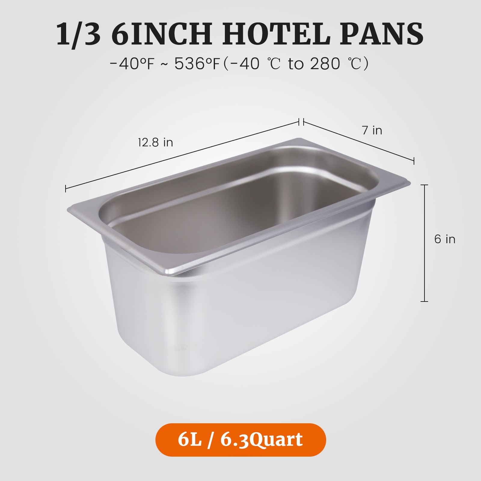 Clivia 1/3 Size Stainless Steel Food Pans,6"Deep Food Containers- Pack of 6 - Image 5