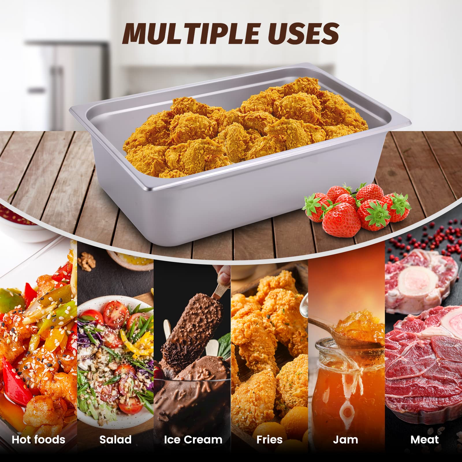 Cliva 1/6 Size Stainless Steel Food Pans,4"Deep Gastronorm Containers- Pack of 6 - Image 5