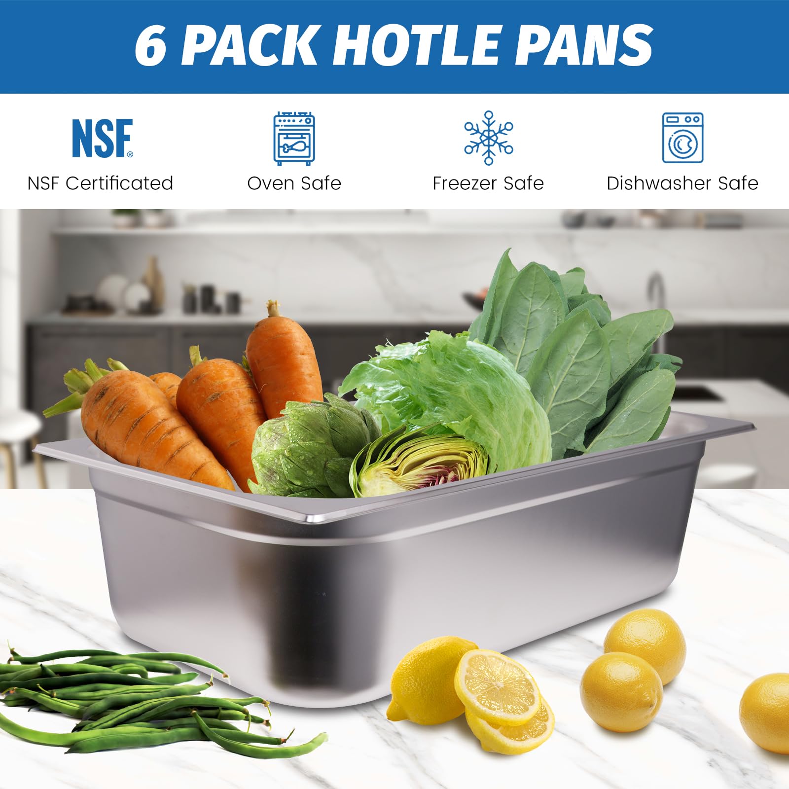 Clivia 1/1 Size Stainless Steel Food Pans,6"Deep Food Containers- Pack of 6 - Image 5