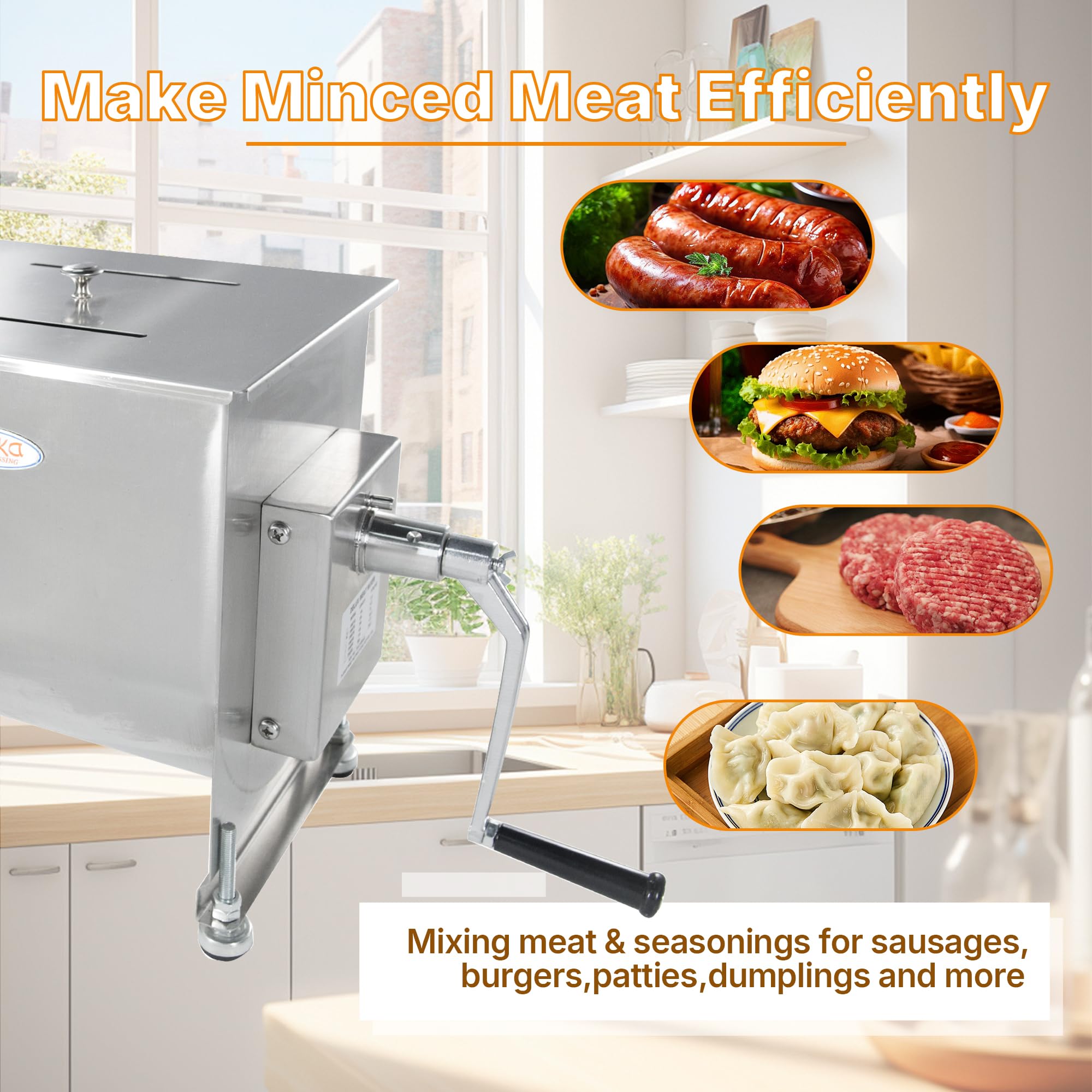 MorganGastro 45L/90lb Manual Meat Mixer Stainless Steel Hopper Food Mixer Machine - Image 5