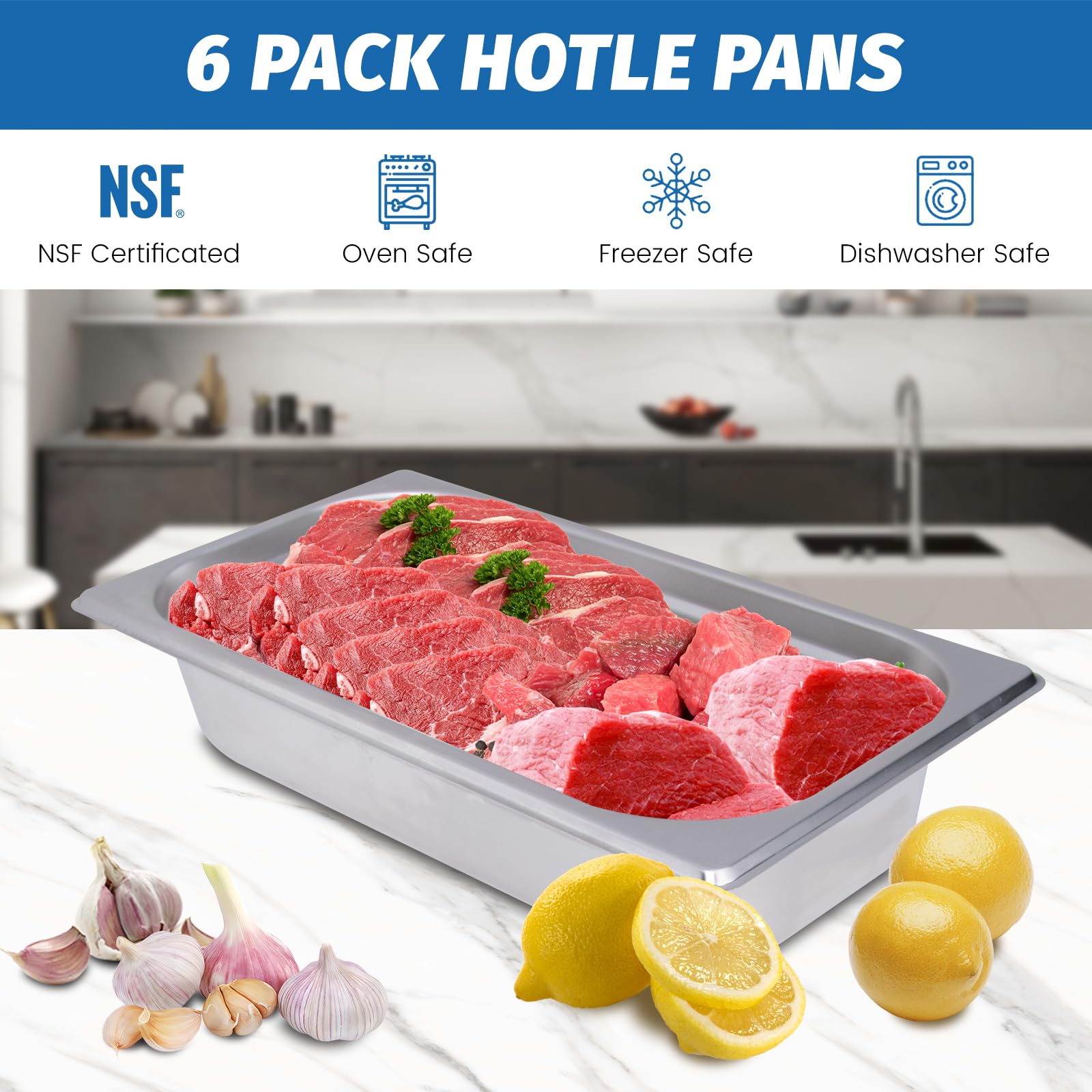 Clivia 1/3 Size Stainless Steel Food Pans,2.5"Deep Food Containers- Pack of 6 - Image 5