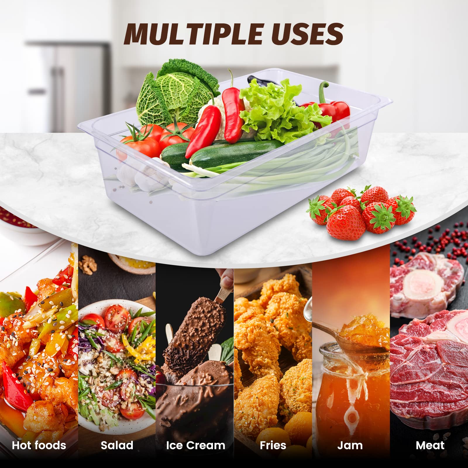 Clivia 6-Pack Food Pan 1/6 Size Clear Polycarbonate Food Pans 2.5" Deep Commercial Hotel Pans for Party, Restaurant, Hotel - Image 5