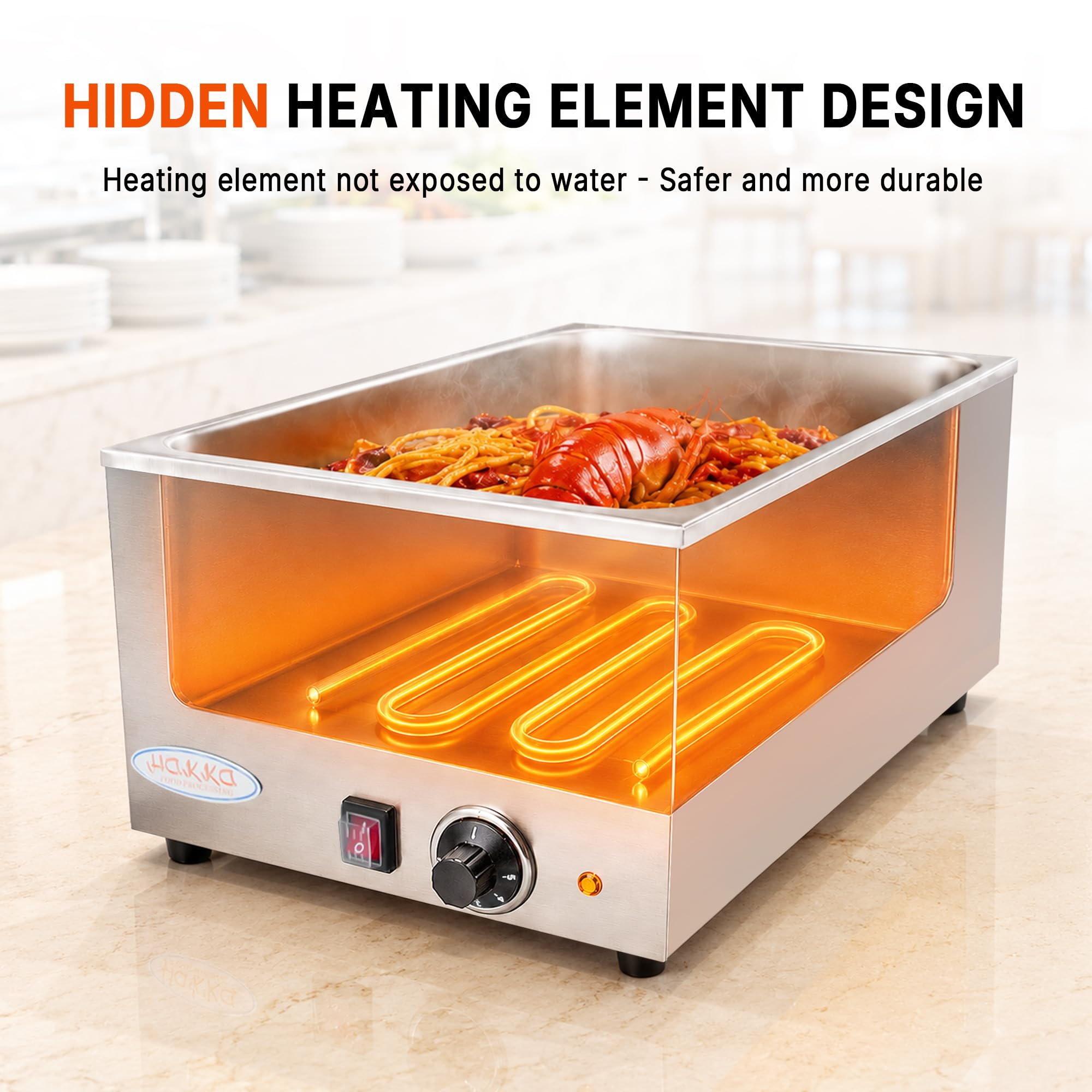 EasyRose 2-Pan Countertop Electric Food Warmer with Lids, 1200W Stainless Steel Buffet Bain Marie - Image 6