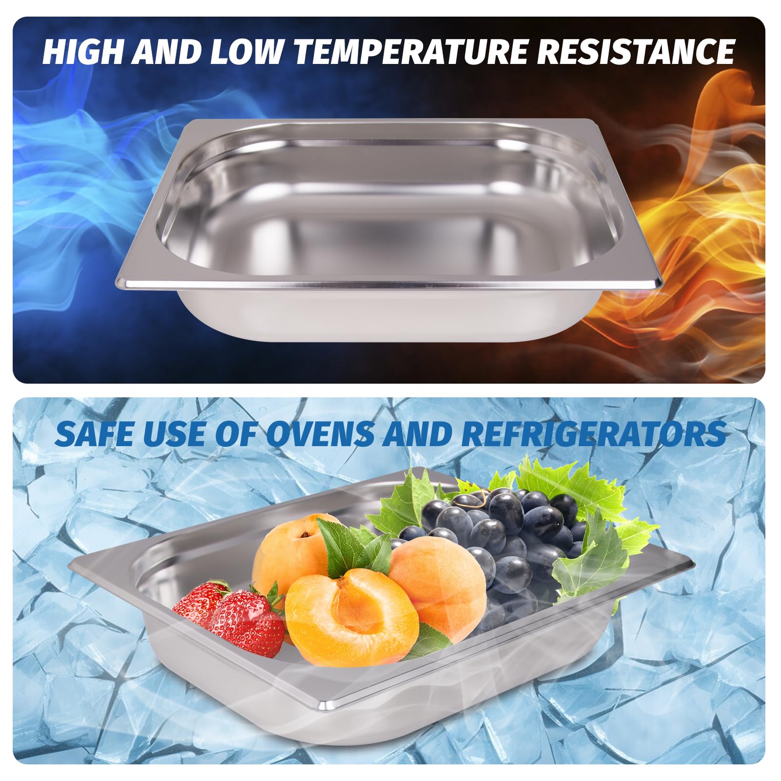 Clivia 1/2 Size Stainless Steel Food Pans,2.5"Deep Food Containers- Pack of 6 - Image 6