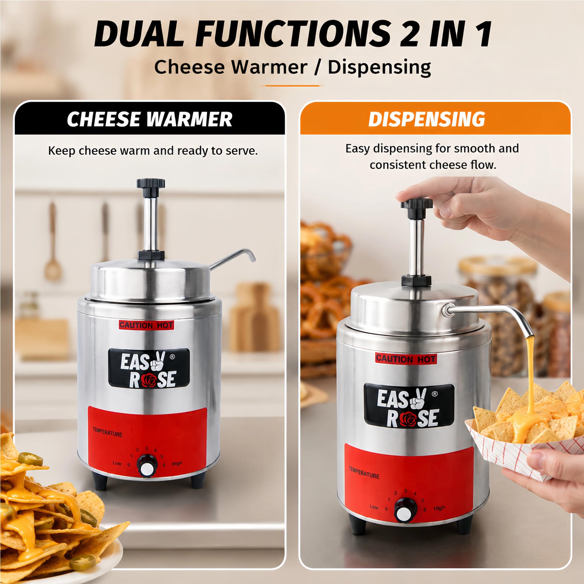 EasyRose 3.5 Qt Nacho Cheese Dispenser Warmer, 550W Electric Sauce Warmer with Pump - Image 6