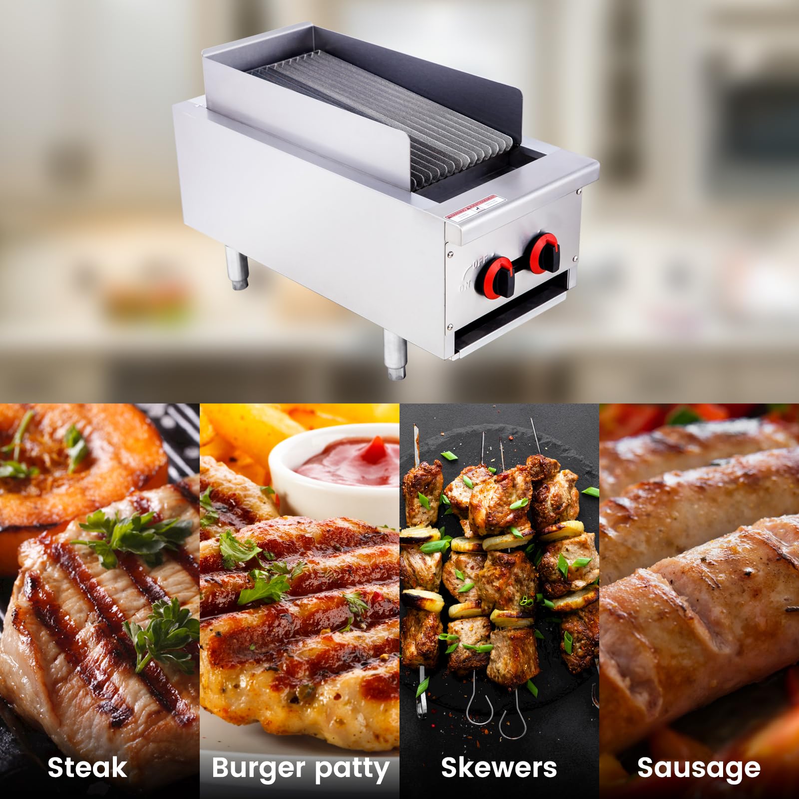 EASYROSE 14" Radiant Gas Charbroiler Commercial Gas Grill Heavy Duty Countertop Broiler Grill with 2 Burners BTU 40,000, ETL Certified - Image 8