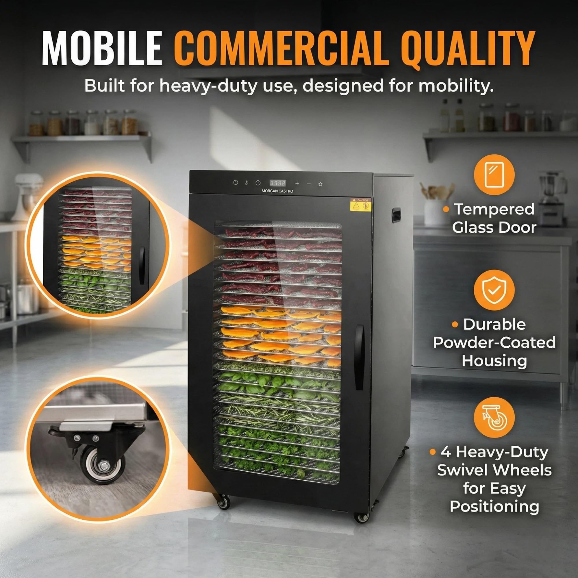 Morgangastro 20-Tray Food Dehydrator, 1600W, 86°F-194°F, 24H Timer, for Jerky, Fruits, Meat & Herbs - Image 6