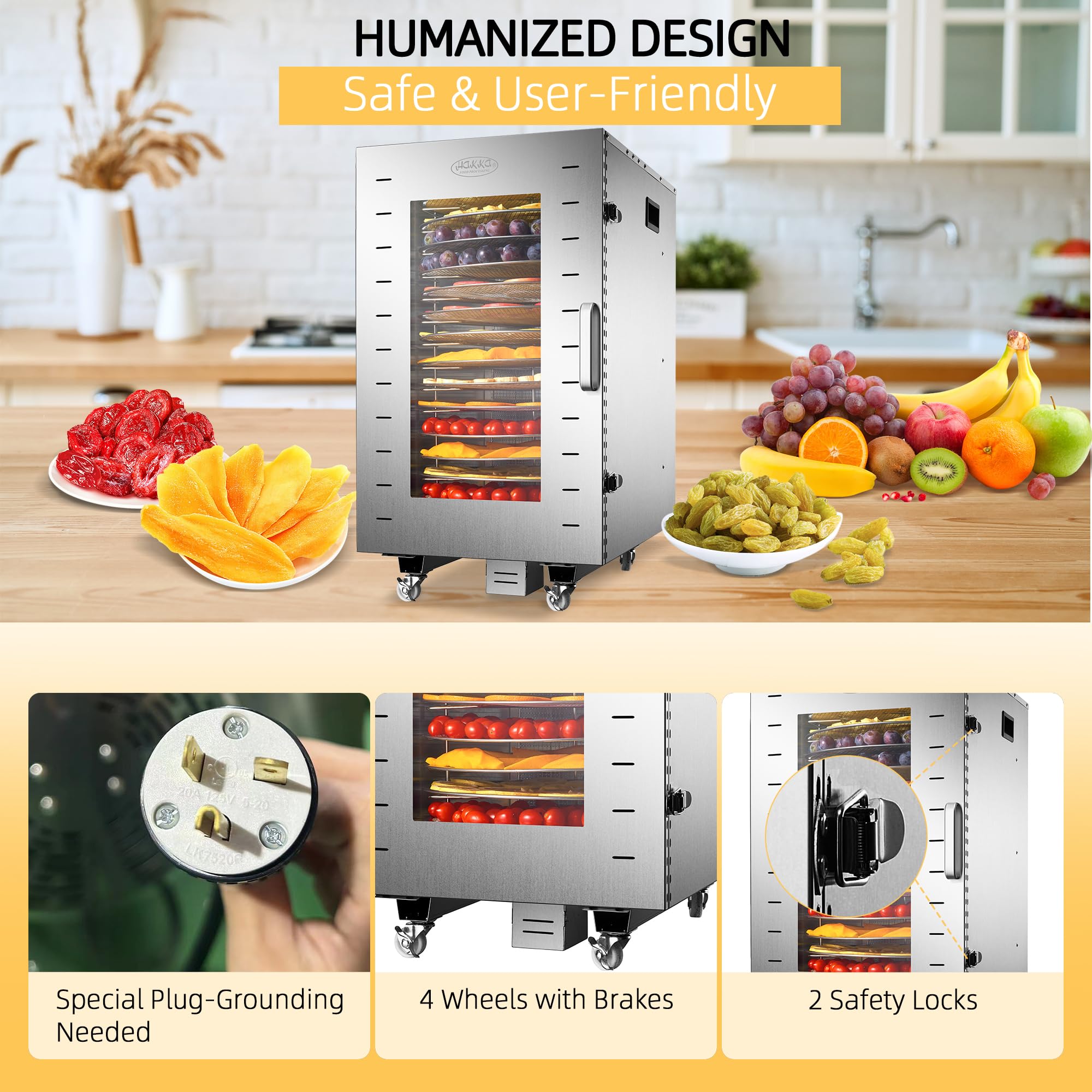 MorganGastro Food Dehydrator 16 Trays Stainless Steel 360° Rotation Meat Jerky Dryer - Image 7