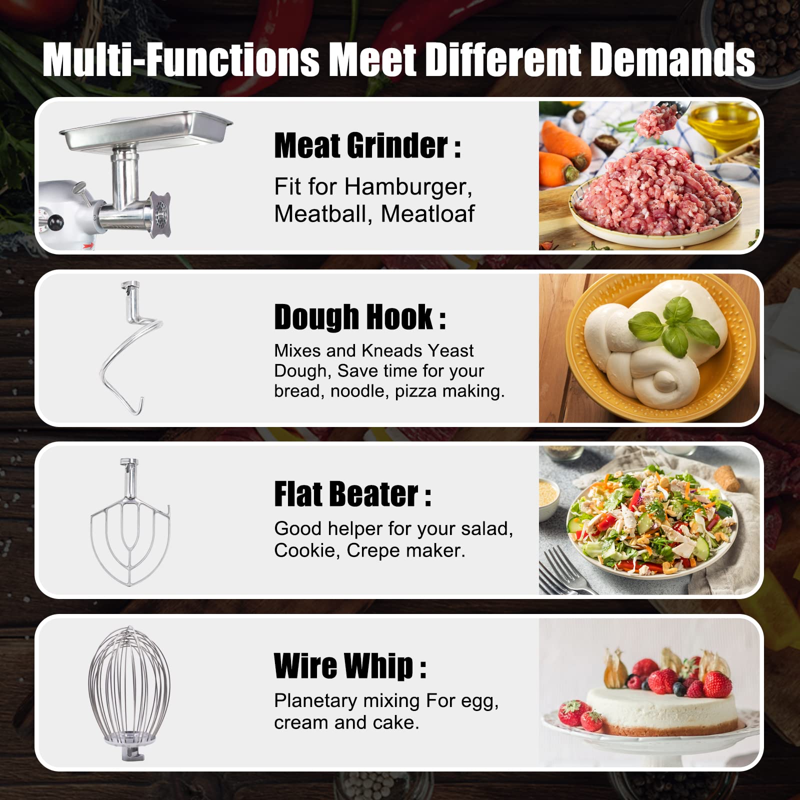 MorganGastro 30Qt Dough Stand Mixer 3 Speed, 4 Function Stainless Steel Food Mixer with Meat Grinder Head, ETL certified - Image 6