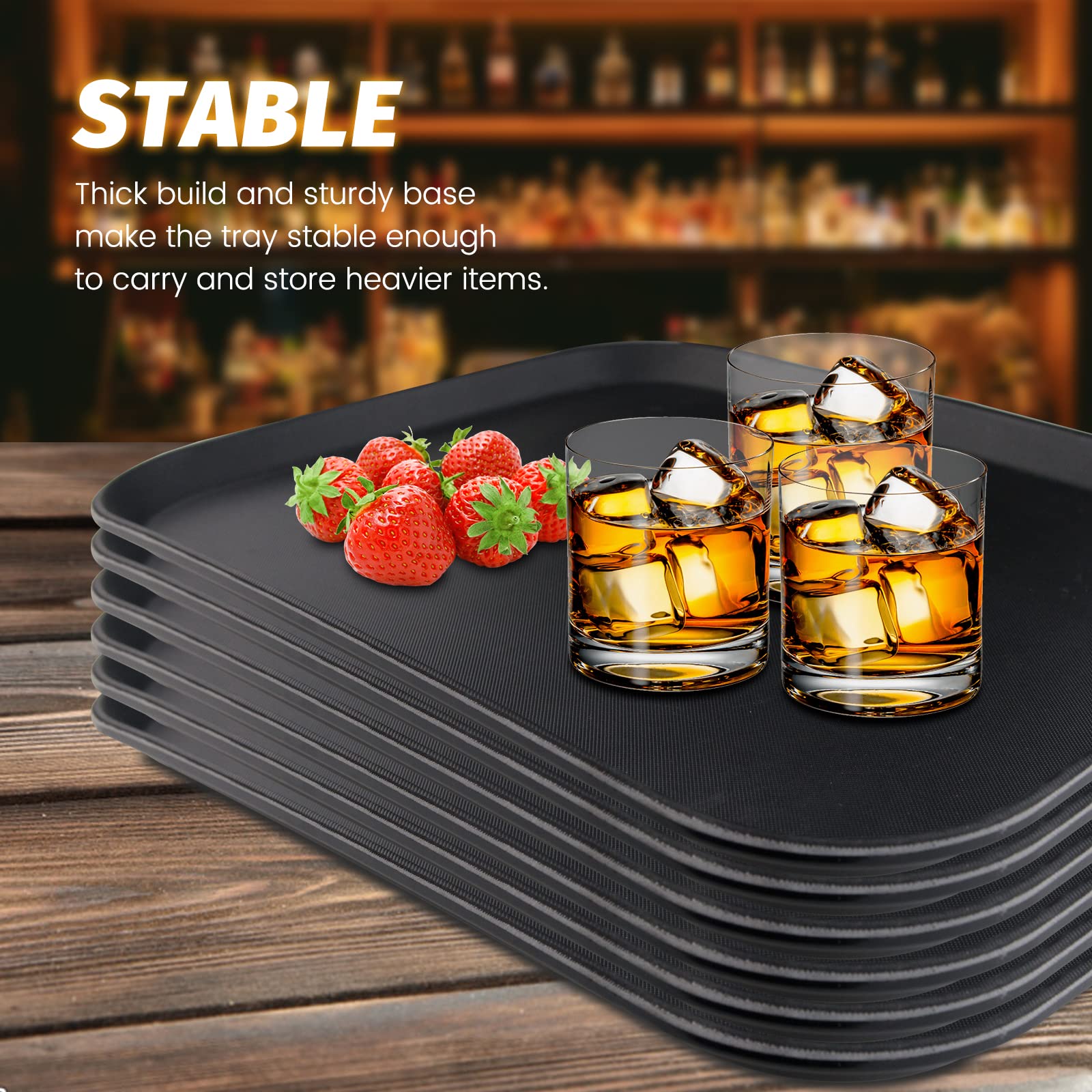 Clivia 6 Pack Restaurant Grade Non-Slip Tray, Fiberglass Serving Trays, Rectangular,13.9X 10Inch, Plastic, Black - Image 6