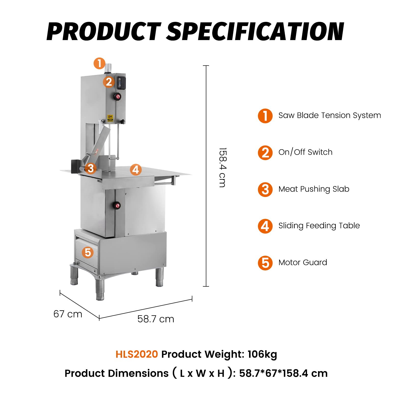 MorganGastro Bone Saw Machine 79" Electric Butcher Bandsaw Countertop Meat Bone Cutter - Image 2