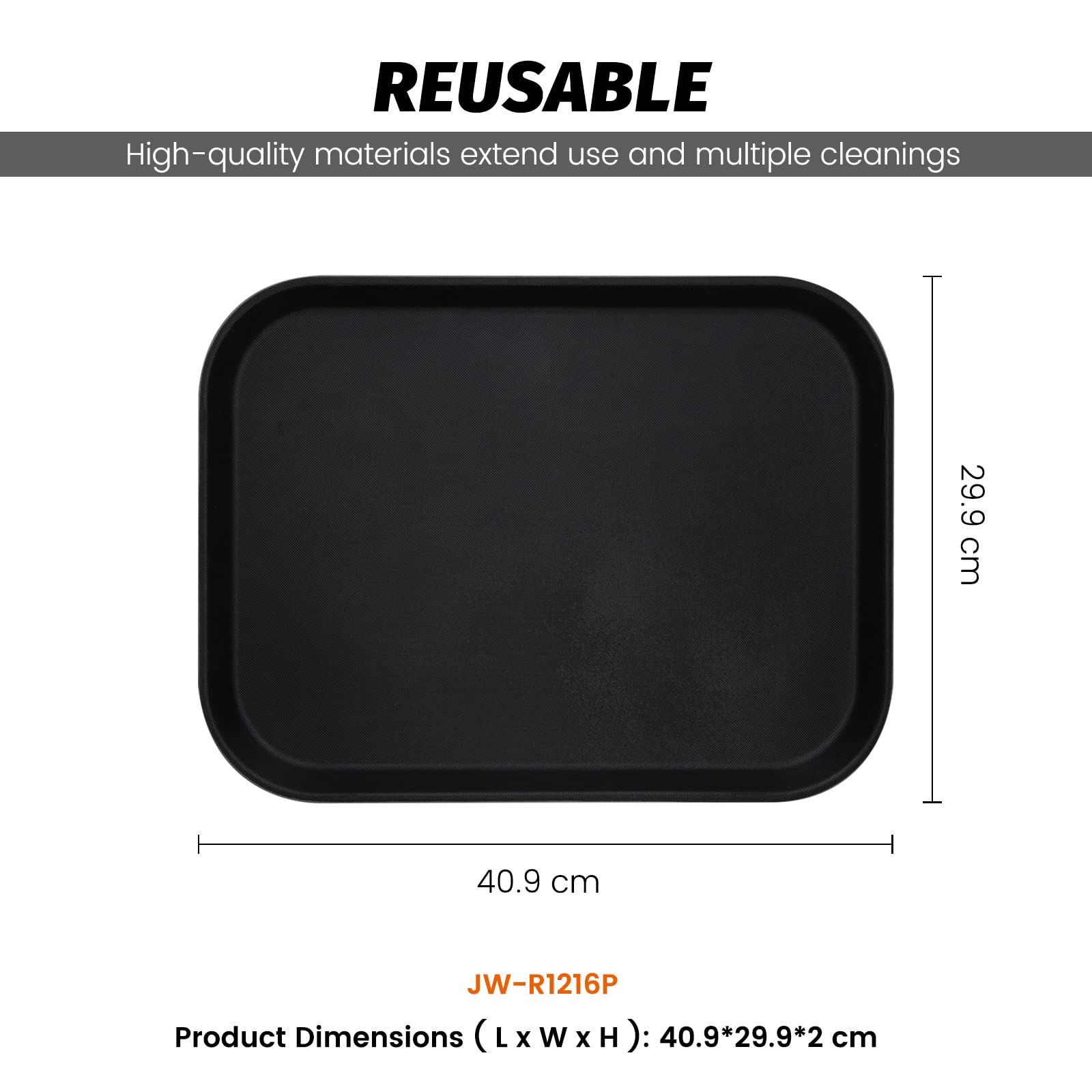 Clivia 6 Pack Restaurant Grade Non-Slip Tray, Fiberglass Serving Trays, Rectangular, 16.1x 11.7 Inch, Plastic, Black - Image 7