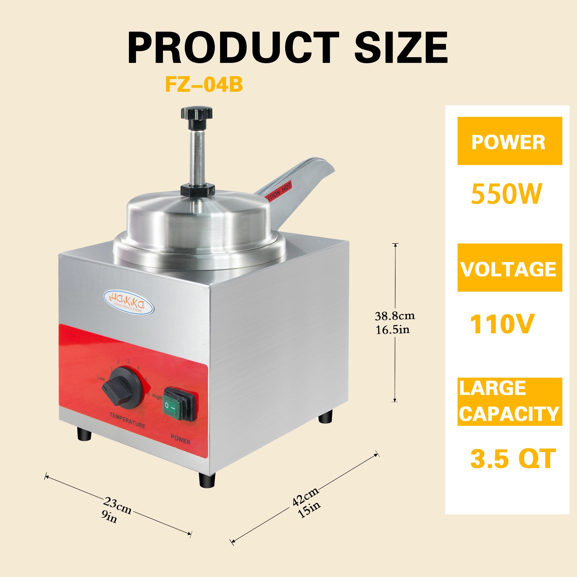 EasyRose 3.5 Qt Electric Cheese Warmer Pump Dispenser, 550W Nacho Cheese Sauce Melter - Image 2