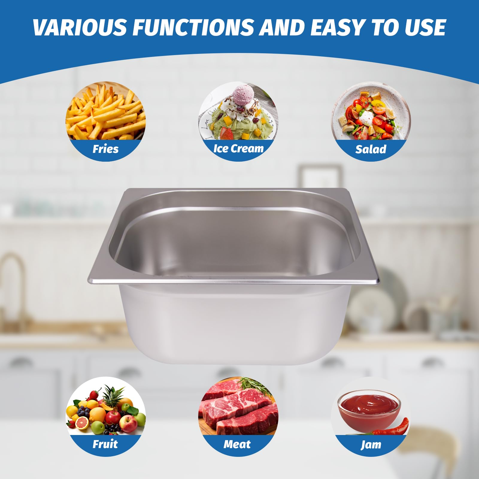 Clivia 1/2 Size Stainless Steel Food Pans,6"Deep Food Containers- Pack of 6 - Image 7