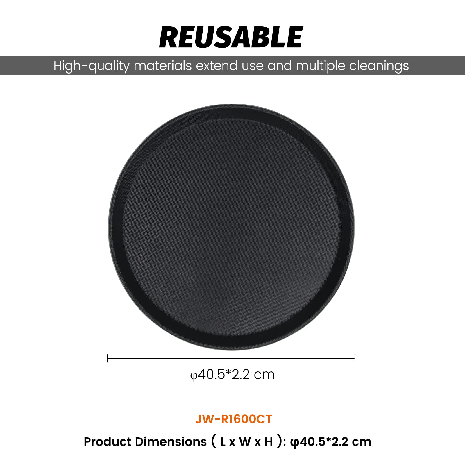 Clivia 6 Pack Restaurant Grade Non-Slip Tray,Fiberglass Serving Trays,Round,16-inch,Plastic,Black - Image 6