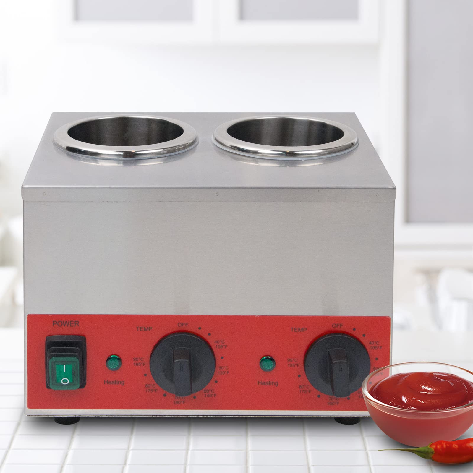 EasyRose 2 Grid Commercial Sauce & Cheese Warmer, Dual-Well Electric Squeeze Bottle Warmer, Stainless Steel, 105–195°F - Image 3