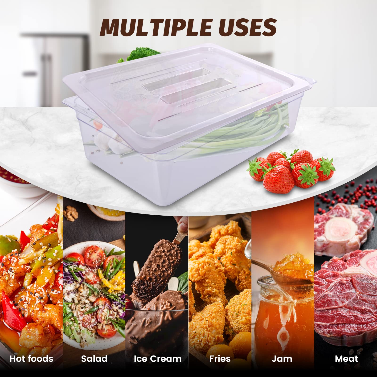 Clivia 6-Pcs Food Pan Lid Full Size Clear Polycarbonate Hotel Pan Cover with handle - Image 5