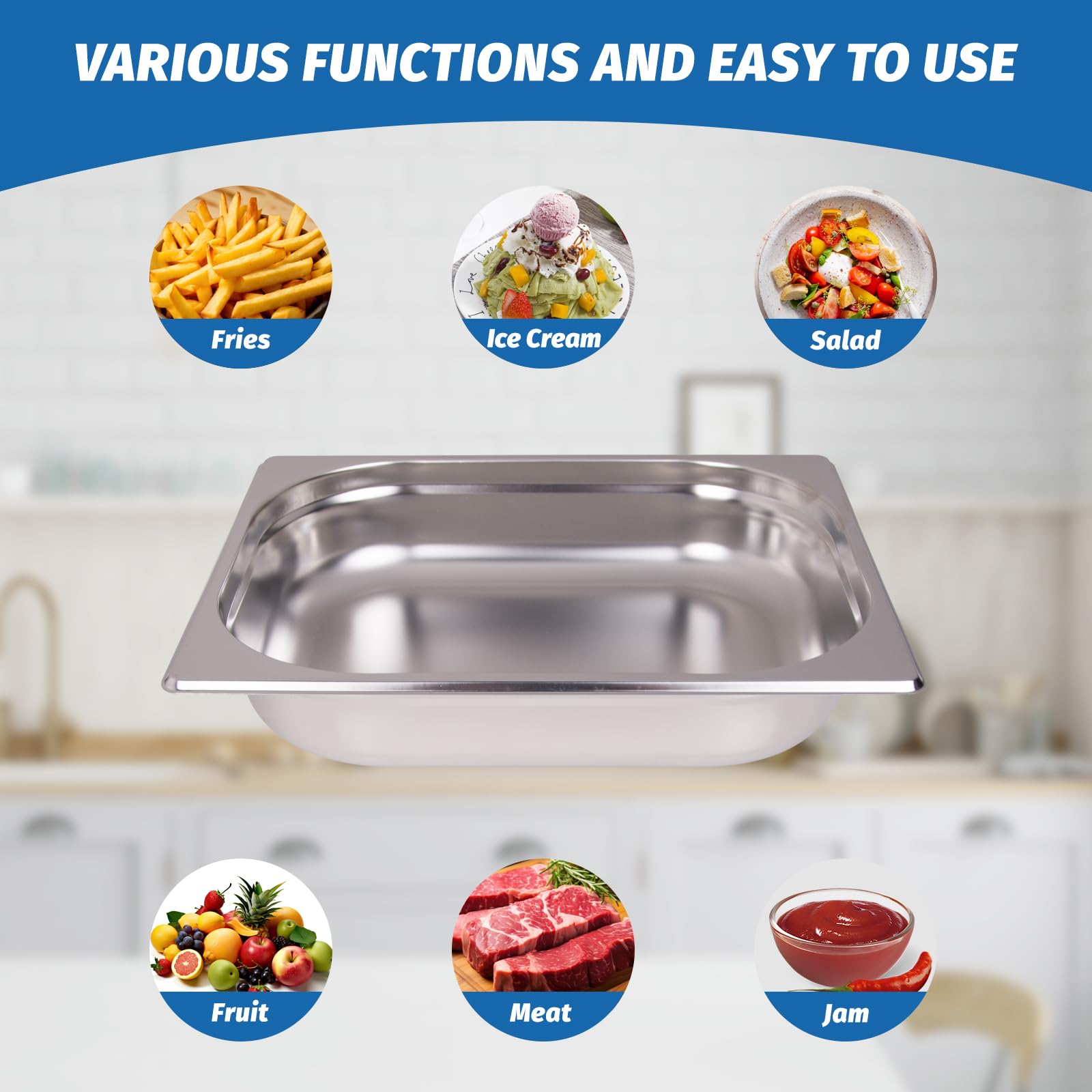 Clivia 1/2 Size Stainless Steel Food Pans,2.5"Deep Food Containers- Pack of 6 - Image 8