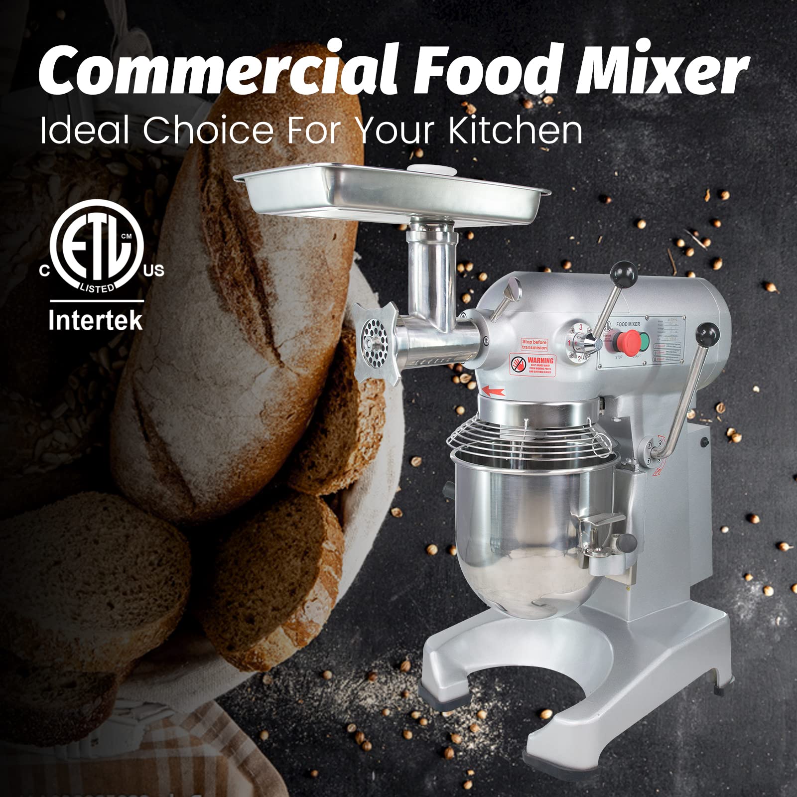 MorganGastro 30Qt Dough Stand Mixer 3 Speed, 4 Function Stainless Steel Food Mixer with Meat Grinder Head, ETL certified - Image 3