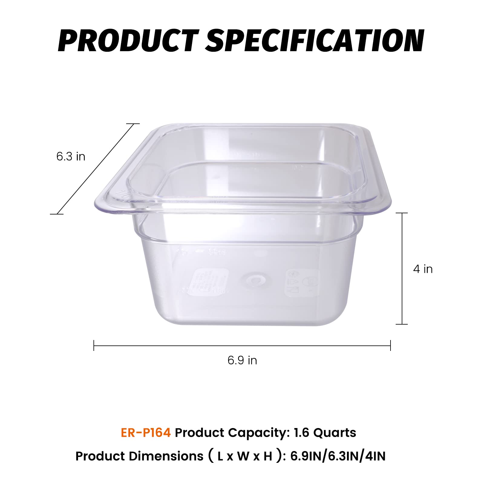 Clivia 6-Pack Food Pan 1/6 Size Clear Polycarbonate Food Pans 4" Deep Commercial Hotel Pans for Party, Restaurant, Hotel - Image 6