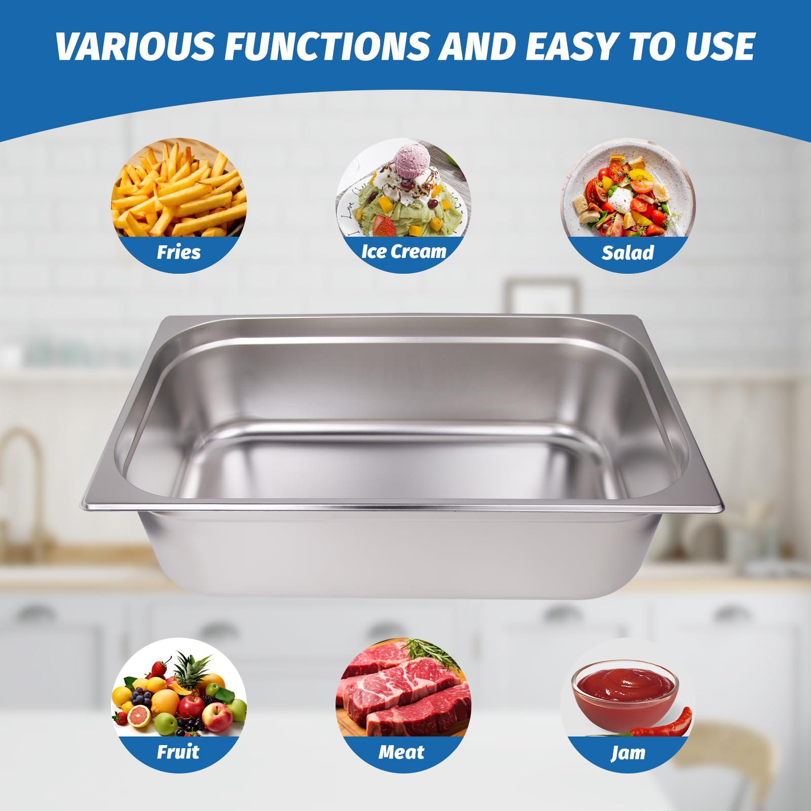 Clivia 1/1 Size Stainless Steel Food Pans,6"Deep Food Containers- Pack of 6 - Image 8