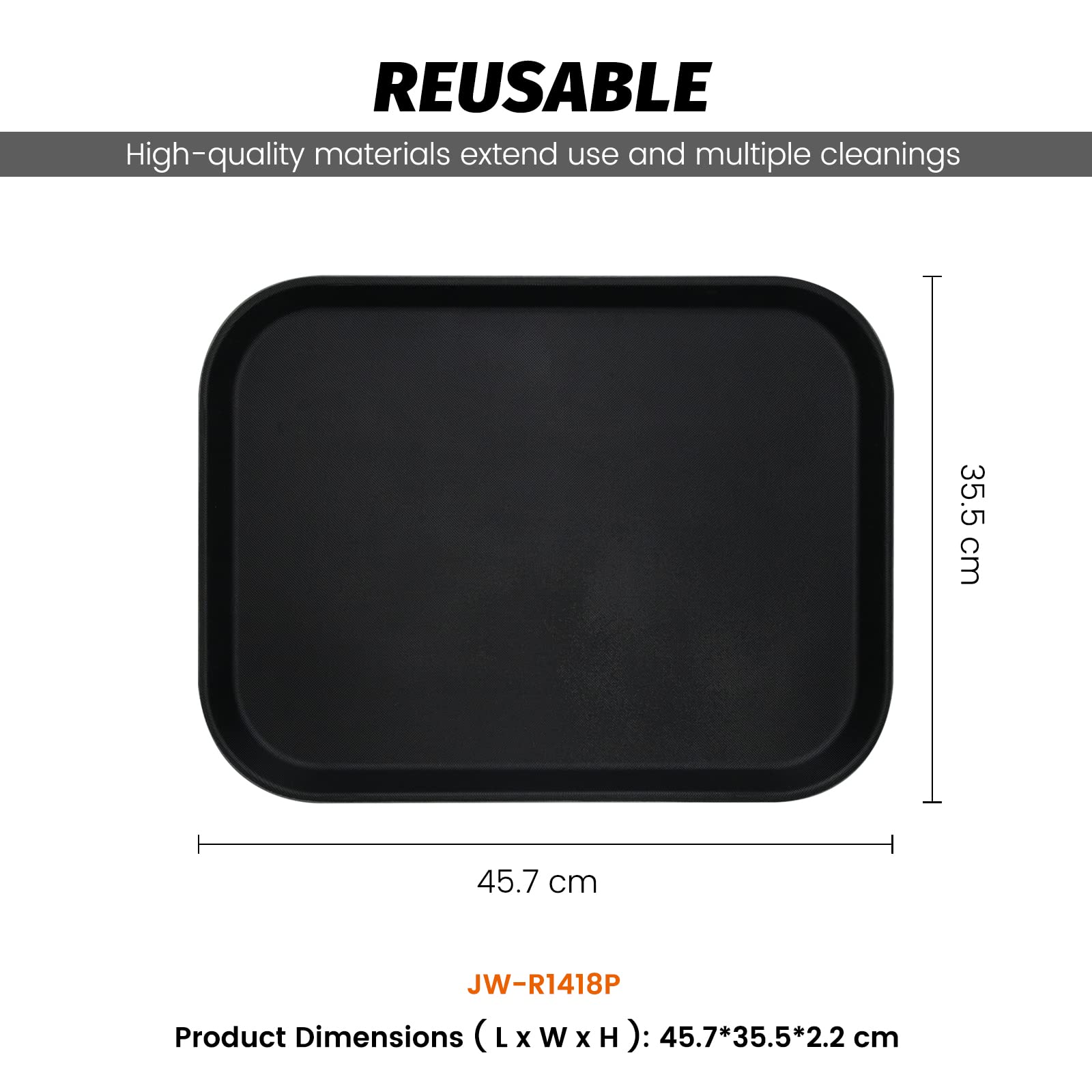 Clivia 6 Pack Restaurant Grade Non-Slip Tray,Fiberglass Serving Trays,Rectangular,17.9 x 13.9 Inch,Plastic,Black - Image 6