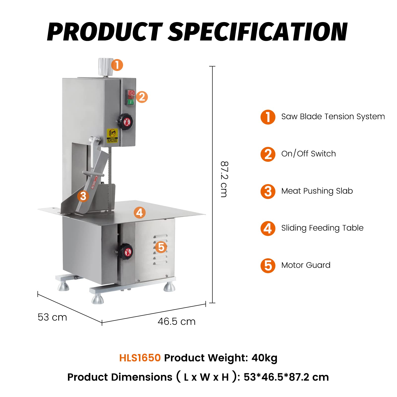 MorganGastro Bone Saw Machine 65" Electric Butcher Bandsaw Countertop Meat Bone Cutter - Image 2