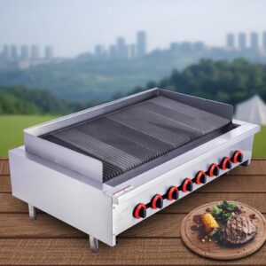 EASYROSE 48" Radiant Gas Charbroiler Countertop Gas Grill with 8 Burner 160,000 BTU