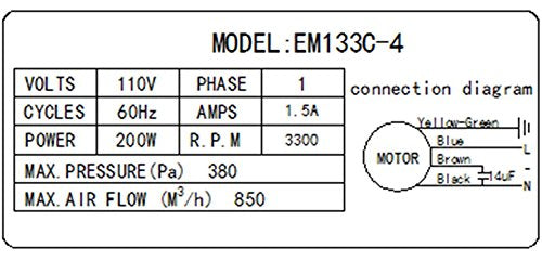 MorganGastro Centrifugal Blower, Rectangular Shaded Pole Specialty Blower with Flange, 500 CFM, 3300 RPM, 110V/60Hz, 1.5 amps - Image 7