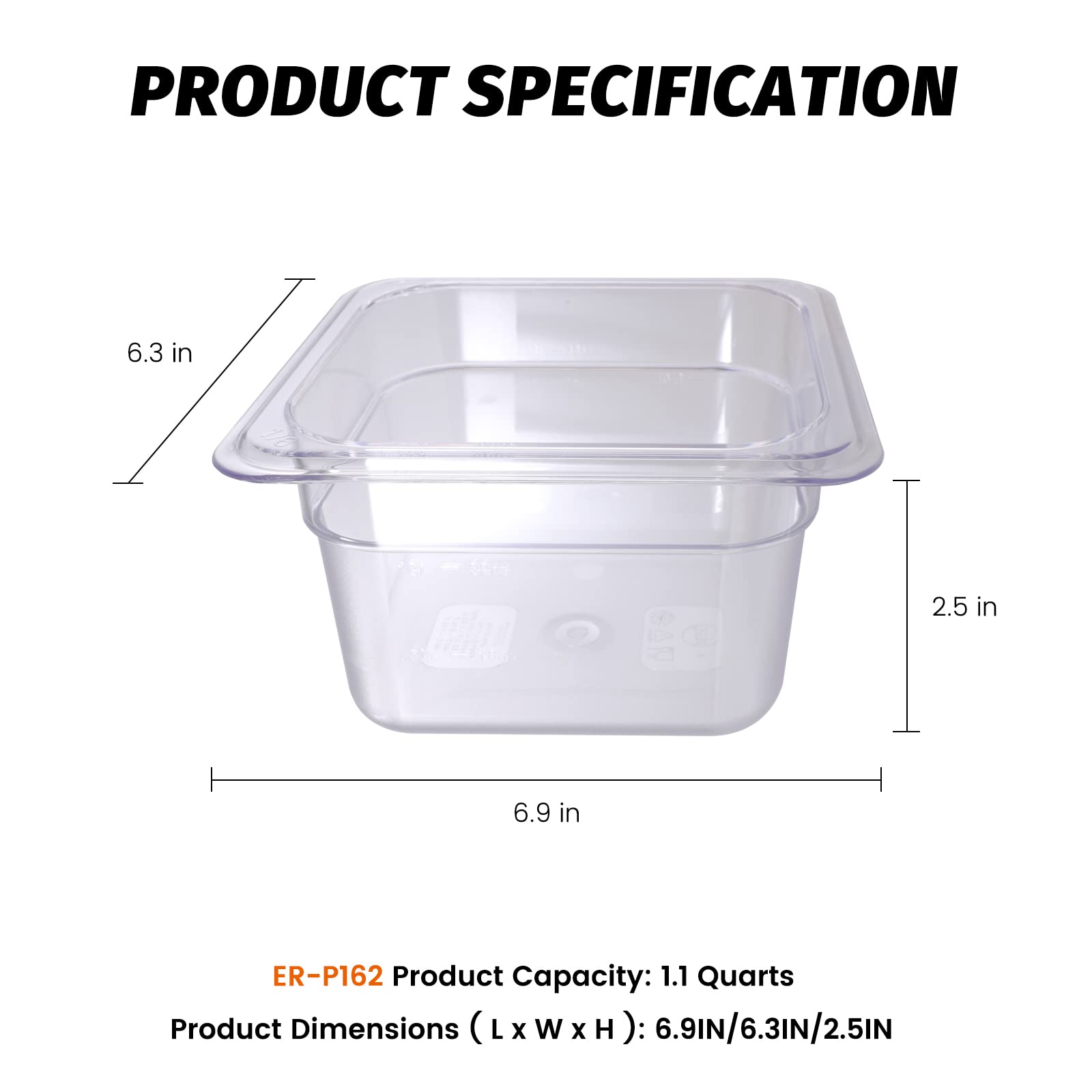 Clivia 6-Pack Food Pan 1/6 Size Clear Polycarbonate Food Pans 2.5" Deep Commercial Hotel Pans for Party, Restaurant, Hotel - Image 6