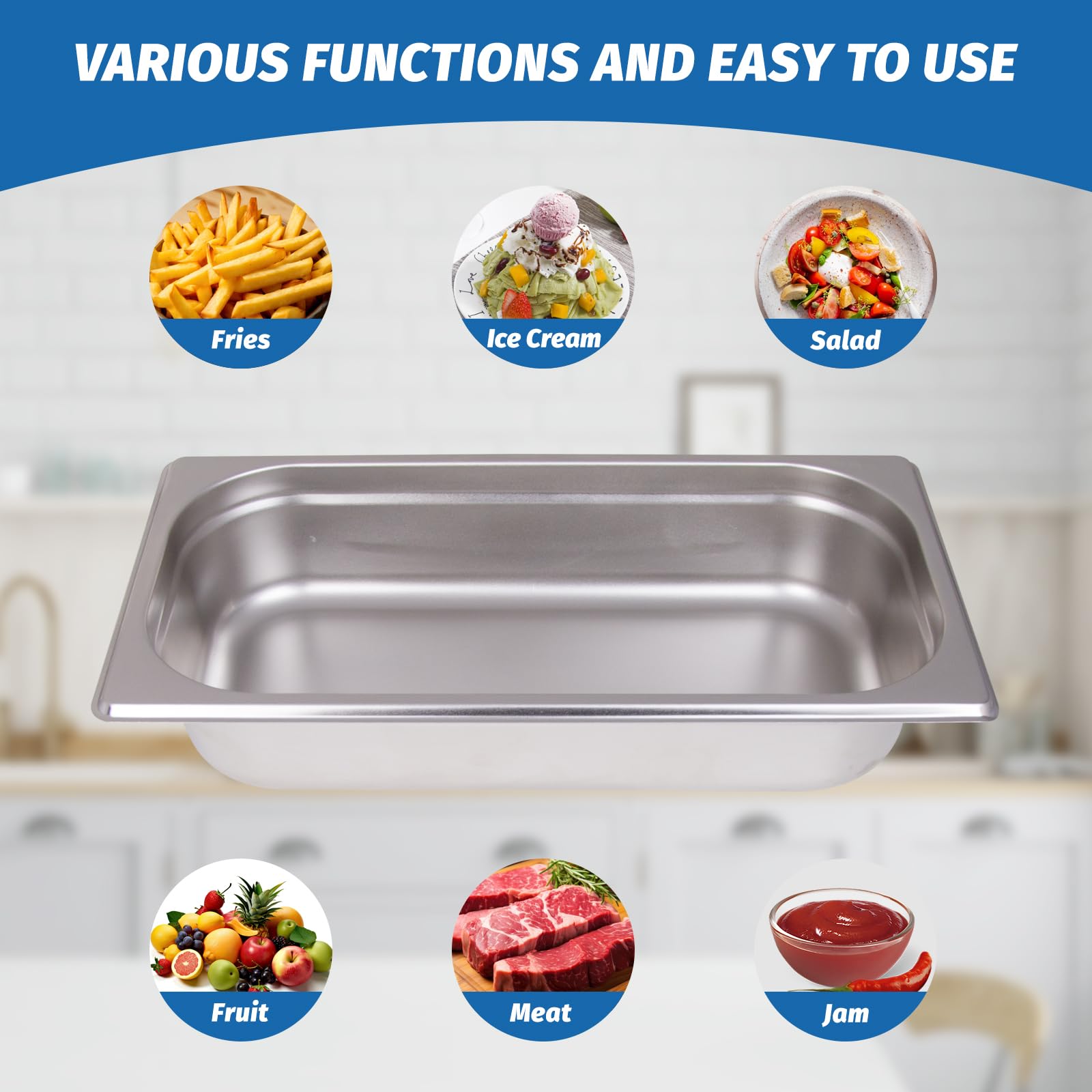Clivia 1/3 Size Stainless Steel Food Pans,2.5"Deep Food Containers- Pack of 6 - Image 7
