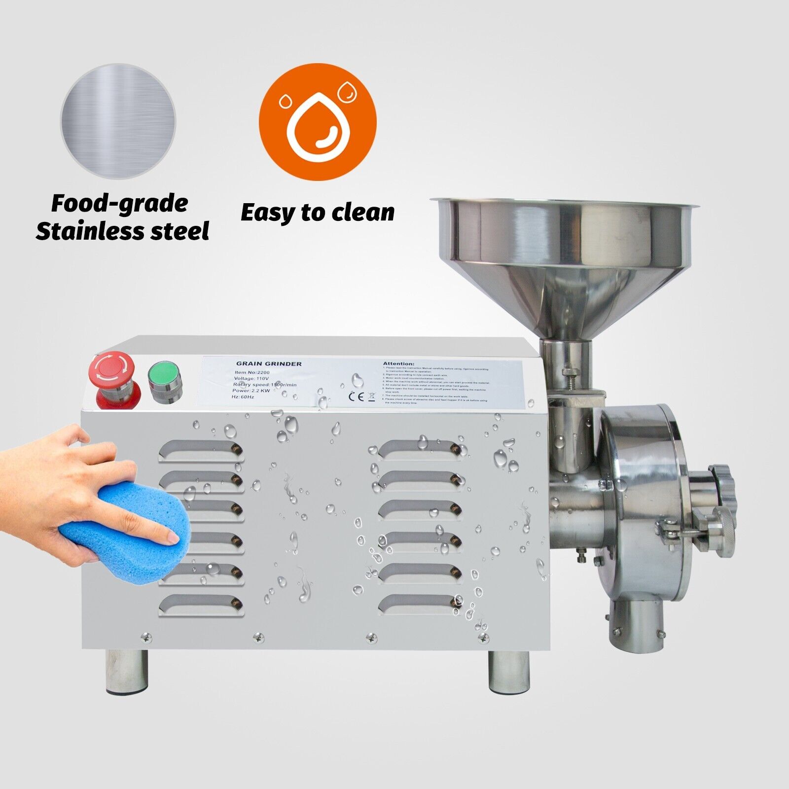 MorganGastro Electric Grain Grinder 2200W Mill Grinding Pulverizer Machine 30-50kg/h - Image 6