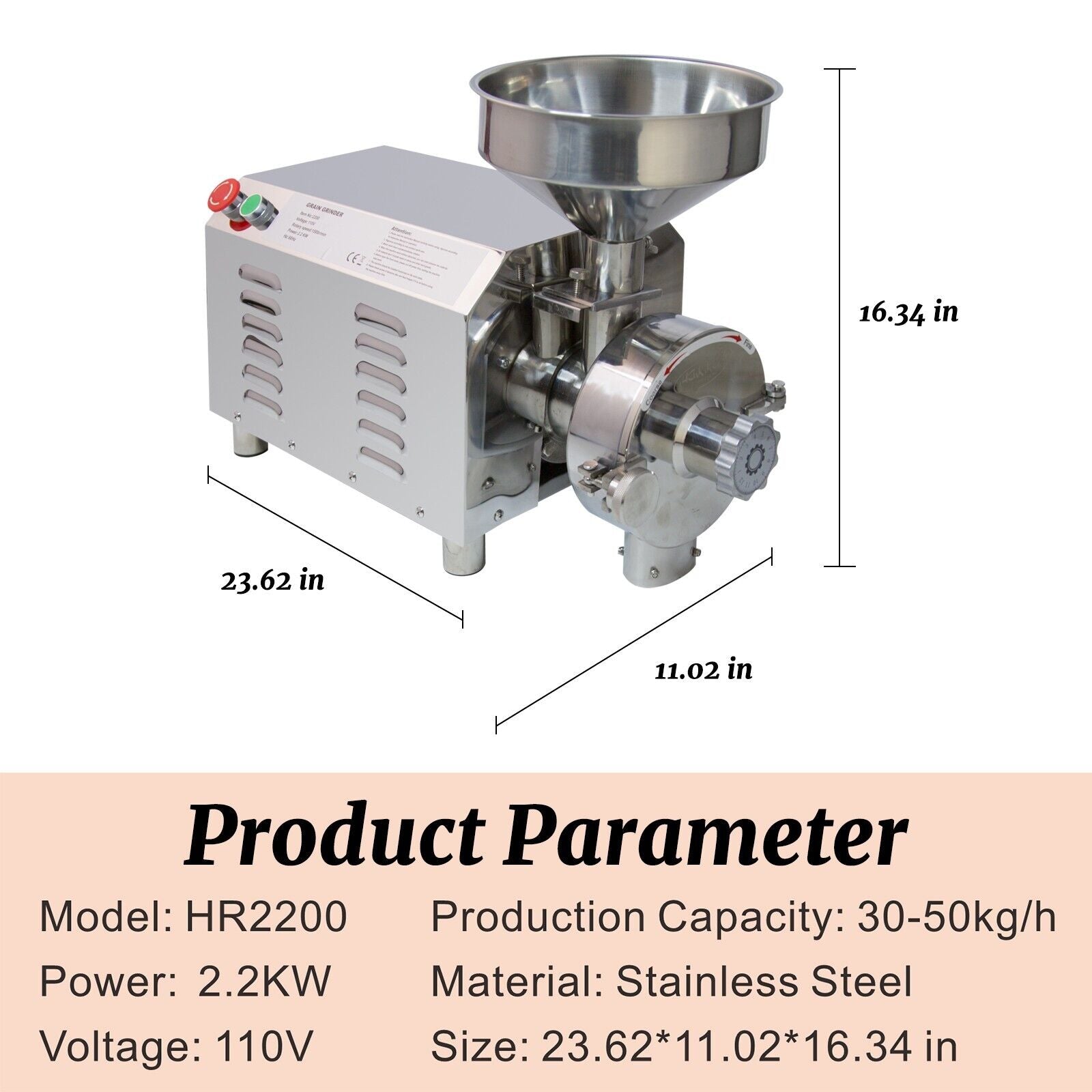 MorganGastro Electric Grain Grinder 2200W Mill Grinding Pulverizer Machine 30-50kg/h - Image 2
