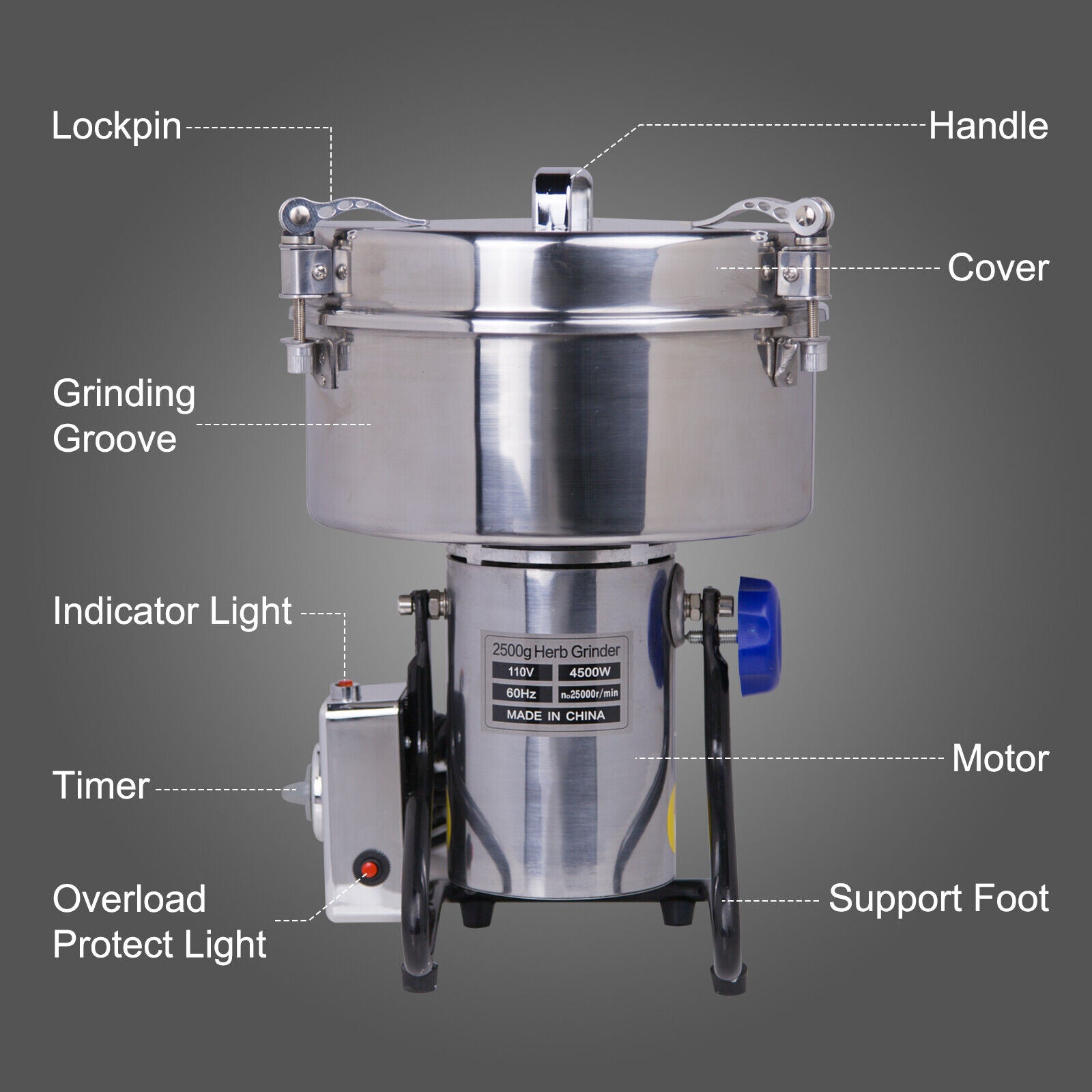MorganGastro Grain Mill 1000g High Speed Food Electric Stainless Steel Powder MillSeeds Flour Nut Pill Wheat Corn Herbs Spices Powder Machine,3000W - Image 3