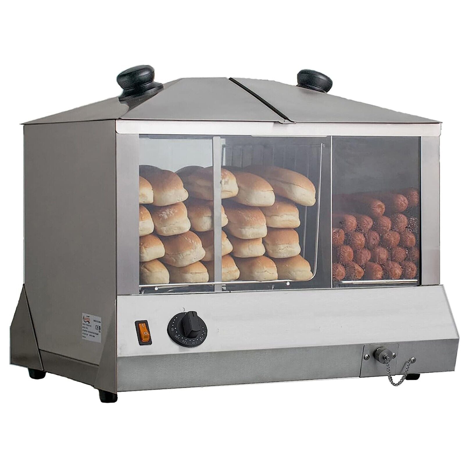 EasyRose Commercial 200 Hot Dog Steamer and 48 Bun Warmer, 1300W Countertop Cooker Machine