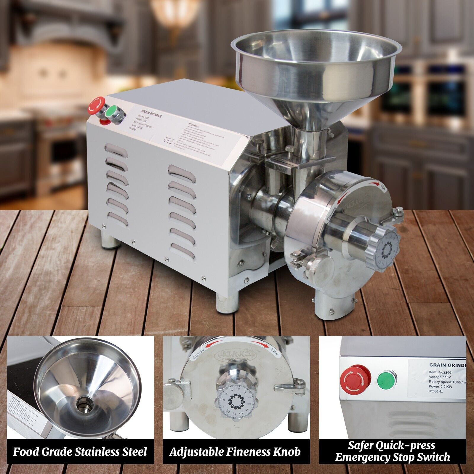 MorganGastro Electric Grain Grinder 2200W Mill Grinding Pulverizer Machine 30-50kg/h - Image 5