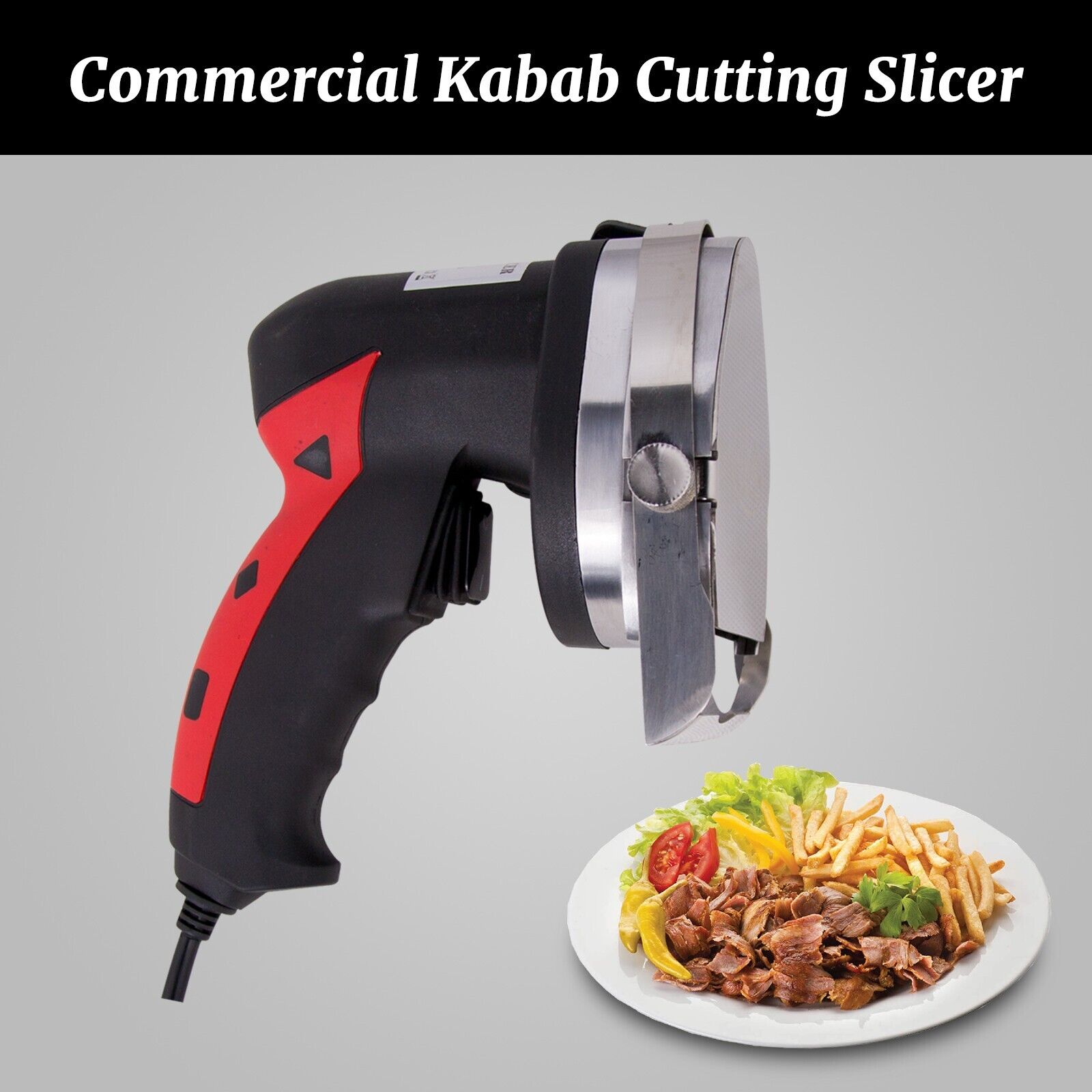 MorganGastro Electric Kebab Knife 80W BBQ Doner Gyros Knife Gyro Cutter 2 Blades Adjustable Thickness 0-8mm - Image 6